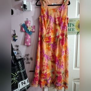 Studio 1 Chiffon Sheath Dress Floral 14W Lined Polyester orange